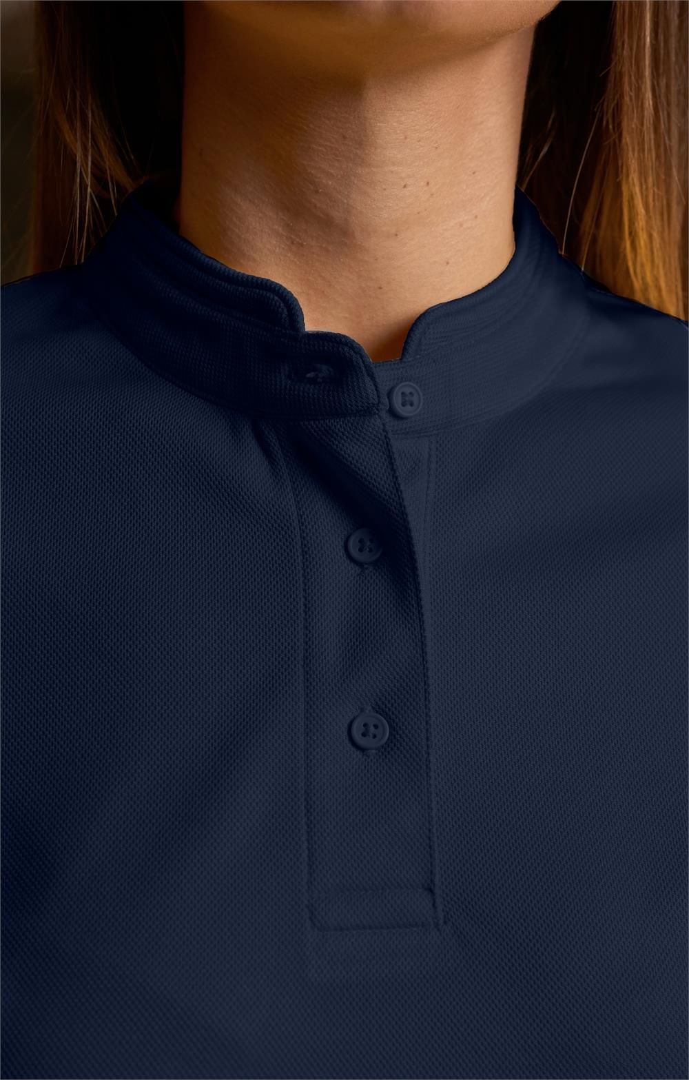 Polo señora cuello mao transpirable con tejido Coolmax en color azul marino para uso profesional