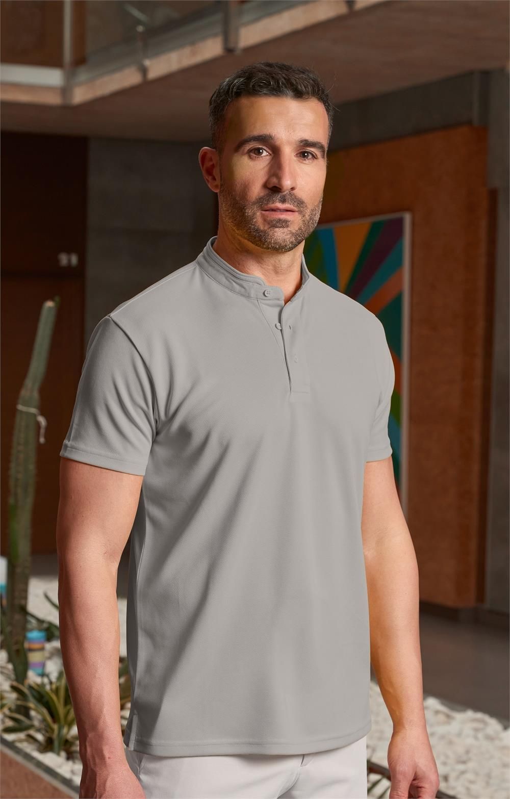 polo unisex cuello mao gris plata