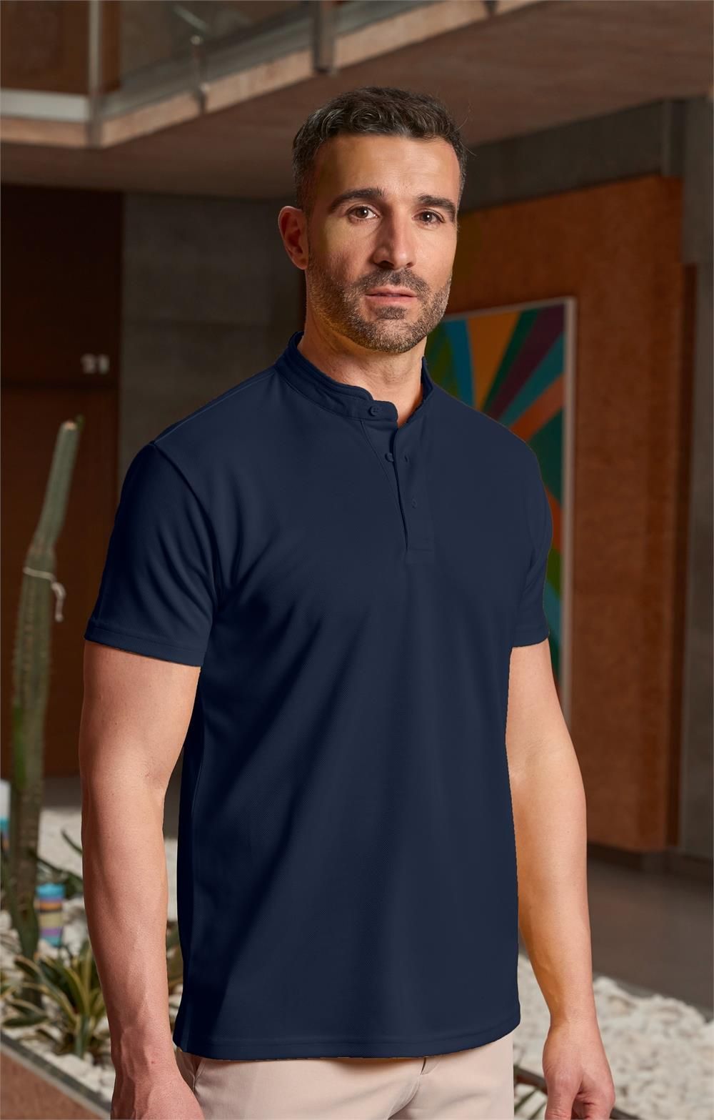 polo unisex cuello mao azul marino