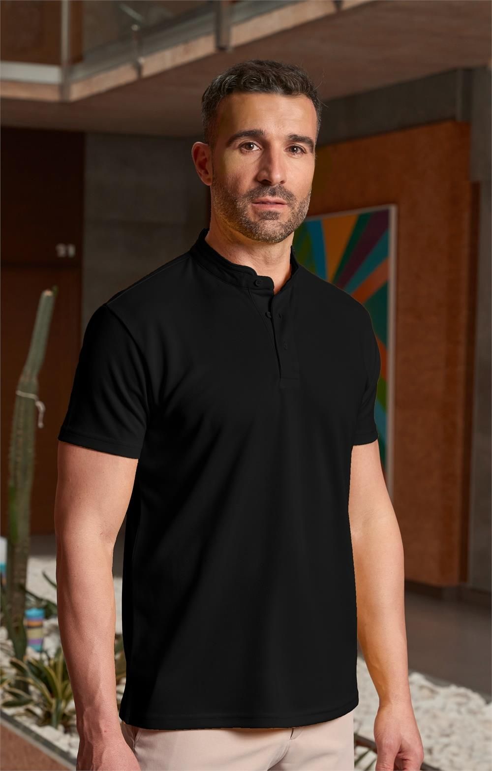 polo unisex cuello mao negro