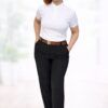 pantalón negro mujer elegante corte recto cintura elástica lateral