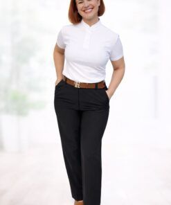 pantalón negro mujer elegante corte recto cintura elástica lateral