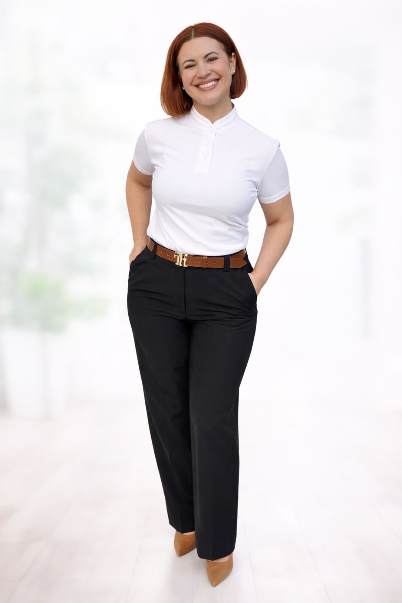 pantalón negro mujer elegante corte recto cintura elástica lateral