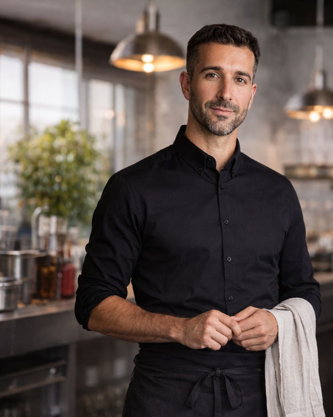 Uniformes profesionales de cocina y hosteleria en uso en restaurante moderno