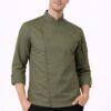 Chaqueta de cocina hombre microfibra transpirable verde con broches ocultos uniforme profesional chef