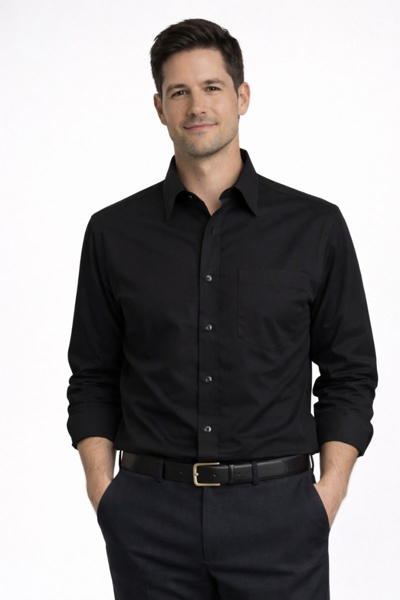 Camisa de trabajo negra hombre corte clásico no entallada Unifor Gran