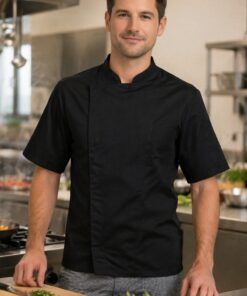 chaqueta de cocina microfibra manga corta ligera antimanchas uniforme chef profesional