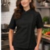 Chaqueta de cocina mujer negra transpirable microfibra Gratió uniforme hostelería profesional