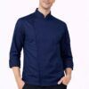 Chaqueta de cocina hombre microfibra transpirable azul marino con broches ocultos uniforme profesional chef