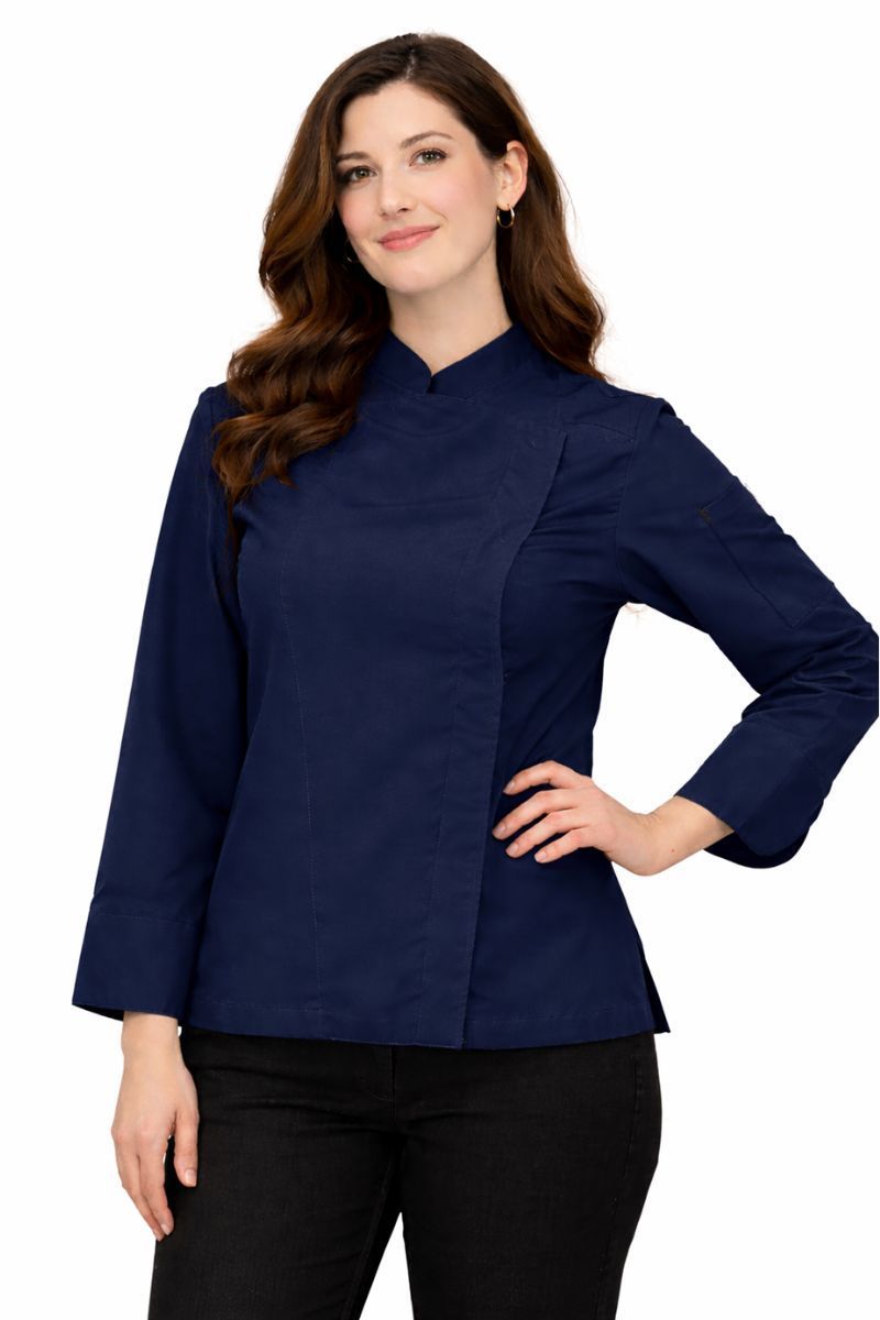 chaqueta cocina mujer azul marino profesional transpirable antimanchas