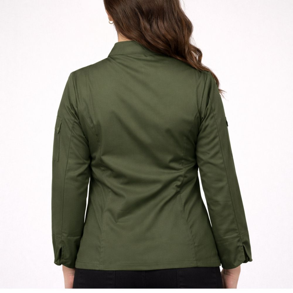 chaqueta cocina mujer verde caqui profesional transpirable antimanchas