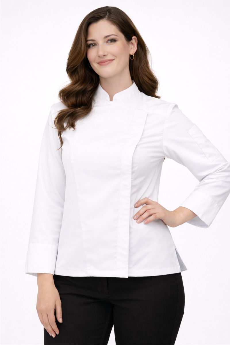 chaqueta cocina mujer blanca profesional espalda transpirable uniforme chef
