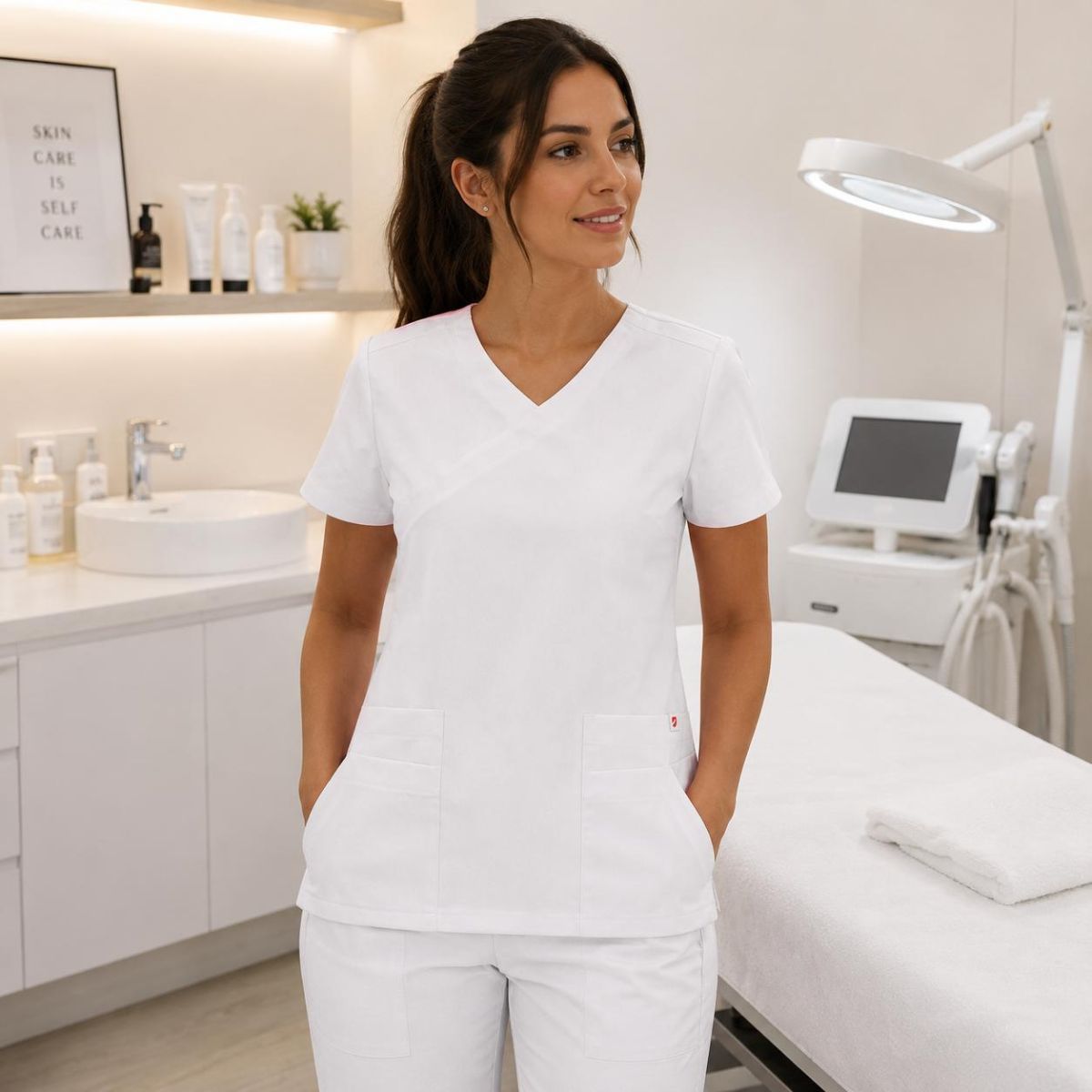 Casaca sanitaria microfibra HIDROFLEX blanca ligera y resistente para profesionales sanitarios