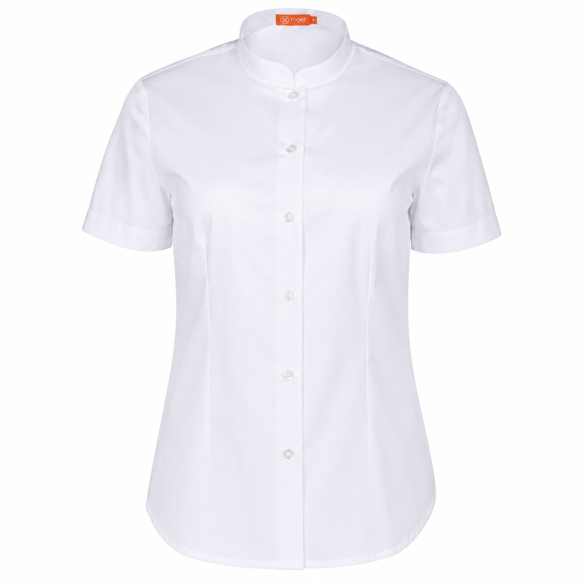 Camisa profesional blanca de mujer Roger modelo ELENA con cuello Mao y manga corta