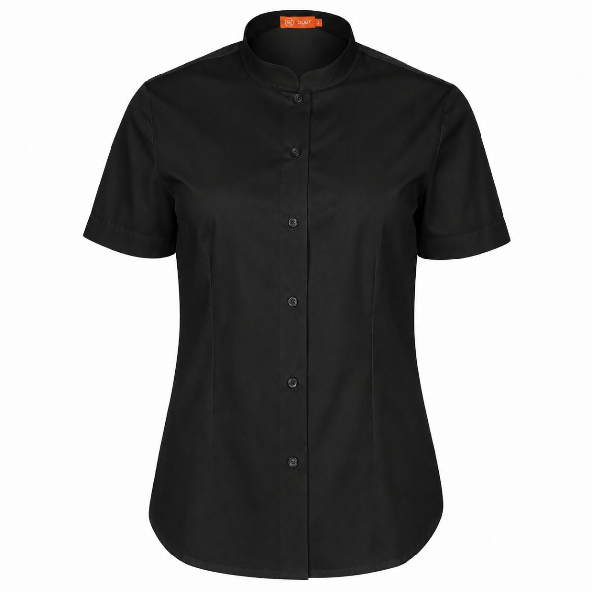 Camisa profesional negra de mujer Roger modelo ELENA con cuello Mao y manga co