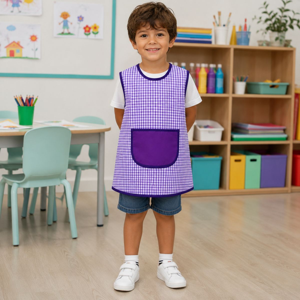 Baby escolar de verano vichy morado para guardería