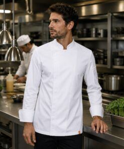 Chaqueta de cocina hombre blanca Mistral Roger con manga larga y espalda transpirable