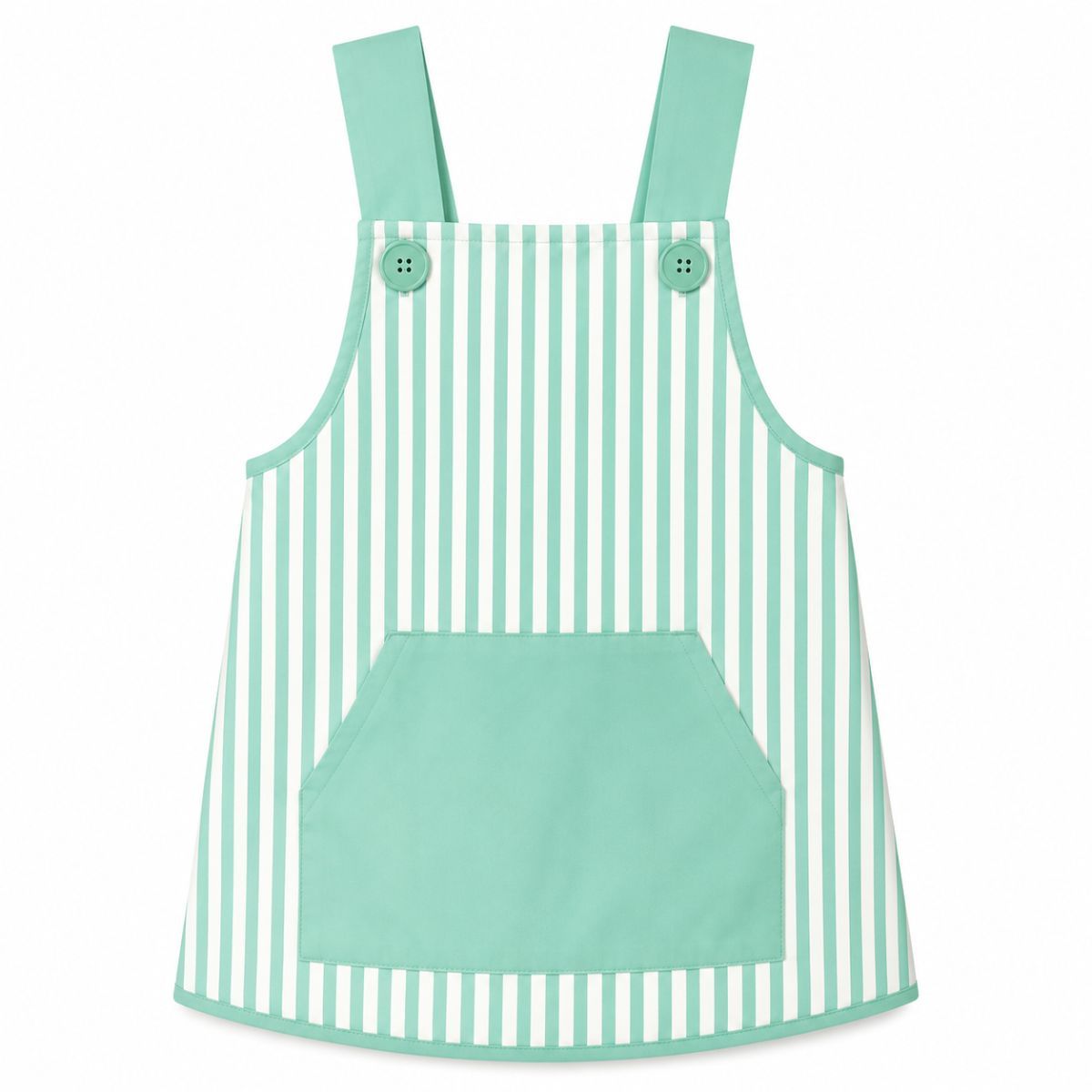 Babi Infantil con Tirantes Rayas Verde y Bolsillo Canguro de Unifor Gran para guardería y colegio