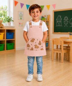 Babi infantil capibara en colores beige y rosa, con tirantes sublimados y tejido Popelín Galaxy de Unifor Gran.