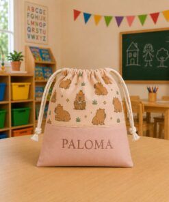 Bolsa Escolar Personalizada Capibara Rosa con Nombre Bordado | Unifor Gran