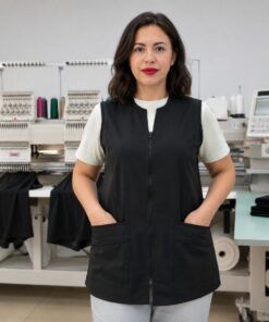 Casaca Profesional de Microfibra Mod. Marta negra con cremallera y bolsillos laterales fabricada en España
