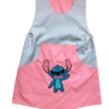 Bata de maestra personalizada rosa y gris con aplicaciones de tela artesanales y bolsillo delantero
