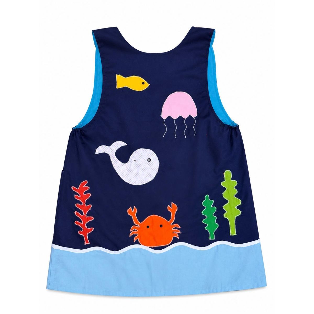 Bata Maestra Infantil Fondo Marino con Apliques de Tela