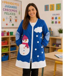 Bata Maestra Infantil Muñeco de Nieve con Apliques de Tela