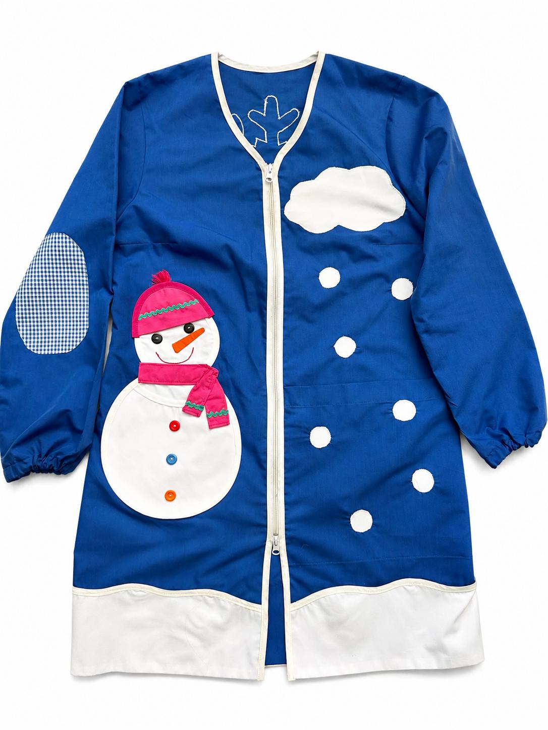 Bata Maestra Infantil Muñeco de Nieve con Apliques de Tela